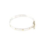 Bi-colour gold hinged bangle, white gold 6.5mm band, with yellow metal screw detail,
