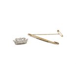 Diamond set brooch in the style of a crown, set with single-cut diamonds, mounted testing as 18 ct,