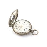 J.W. Benson silver demi hunter pocket watch, white enamel dial with Roman numerals and subsidiary