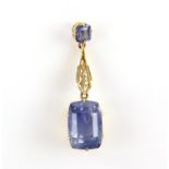 Sapphire drop pendant, principal light blue sapphire, estimated weight 12.99 carats,