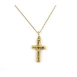 Gold cross pendant, stamped 14 ct, together with a fine chain stamped 9 ct, 46 cm in length and a