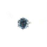 Aquamarine ring, round cut aquamarine, estimated weight 8.80 carats, mount testing as 18 ct,