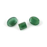 Three emeralds, two oval cut emerald, estimated weight 2.00 carats and 2.30 carats and an emerald