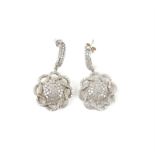 A pair of diamond drop earrings, set with round brilliant cut diamonds, estimated diamond weight 2.
