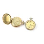 Art Deco Favor gold plated full hunter pocket watch, gilt dial with Arabic numerals,