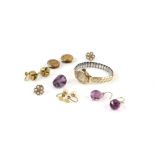 Selection of jewellery, comprising four pairs of earrings, including a pair of briolette amethyst