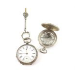 Victorian silver pocket watch, enamel dial with Roman numerals, minute track and subsidiary dial,