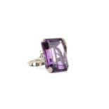 Amethyst and diamond cocktail ring, central rectangular cut amethyst, estimate weight 22.78 carats,