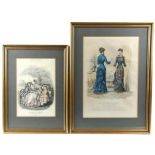 Collection of nineteenth-century French hand-coloured fashion prints, including 'Revue de la mode',