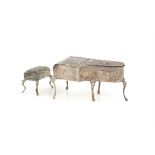 Continental silver pin box in the form of a piano, inscribed " The hundredth lesson July 1902"