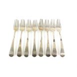 Set of 8 George III old English pattern dessert forks London 1795 Makers Mark HS, 10 ozs