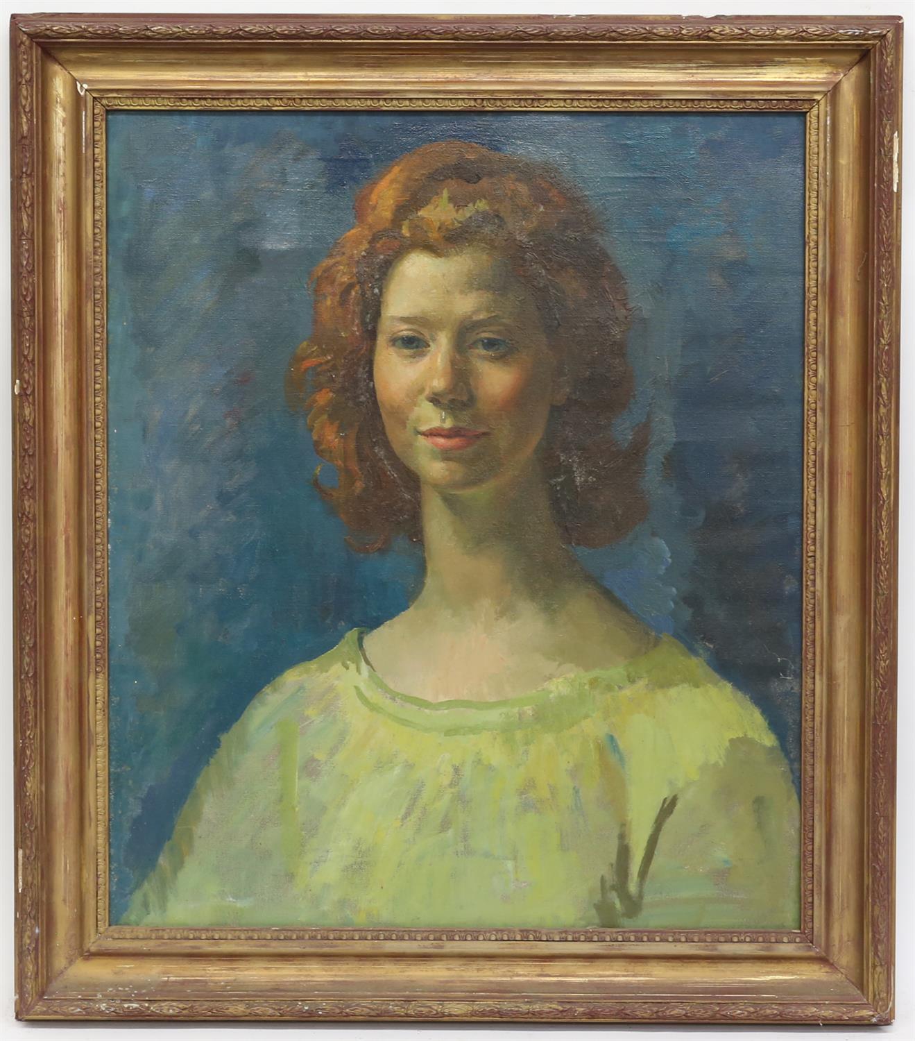 § Lionel Ellis.(1903-1988) Portrait of a Woman in Yellow Blouse. Oil on canvas, unsigned. - Image 2 of 3