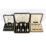 Cased set of six silver and enamel demitasse spoons Henry Clifford Davis, Birmingham 1957,