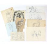 Lionel Ellis (1903-1988). A box of drawings including portraits, horse studies etc. 50 items approx.