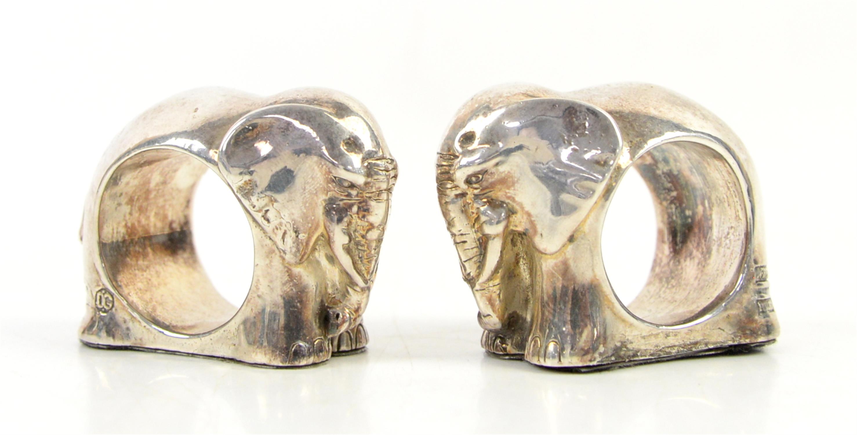 Novelty pair of South African silver napkin rings in the form of African Elephants by DG Afrisiher