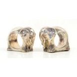 Novelty pair of South African silver napkin rings in the form of African Elephants by DG Afrisiher