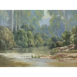 Gerard Mutsaers (Australian b. 1947), 'Morning Light, Yarra River, Warburton', signed, oil on board,