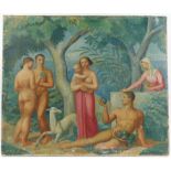 § Lionel Ellis (1903-1988). Classical Figures in a Tropical Garden. Oil on canvas. Unsigned.