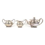 George IV silver three piece tea service,by James Fray, also stamped West, Dublin 1826,