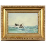 Richard Rhead Simm, Fishing Trawlers, oils on board, pair, 11cm x 16cm and another Clipper under