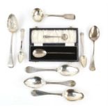 Various silver ware (mostly spoons), George III engraved berry spoon, four Swedish spoons,