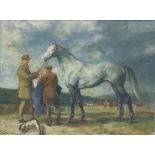§ Lionel Ellis (1903-1988). Grey Horse at a Racecourse. Oil on canvas, signed with initials lower