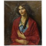 § Lionel Ellis. (1903-1988) Portrait of a smiling Woman in Red Shawl. Oil on canvas, unsigned.