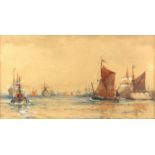 Hayward M. Davenport, a tug and other shipping off the docks, watercolour, signed and dated 1903,