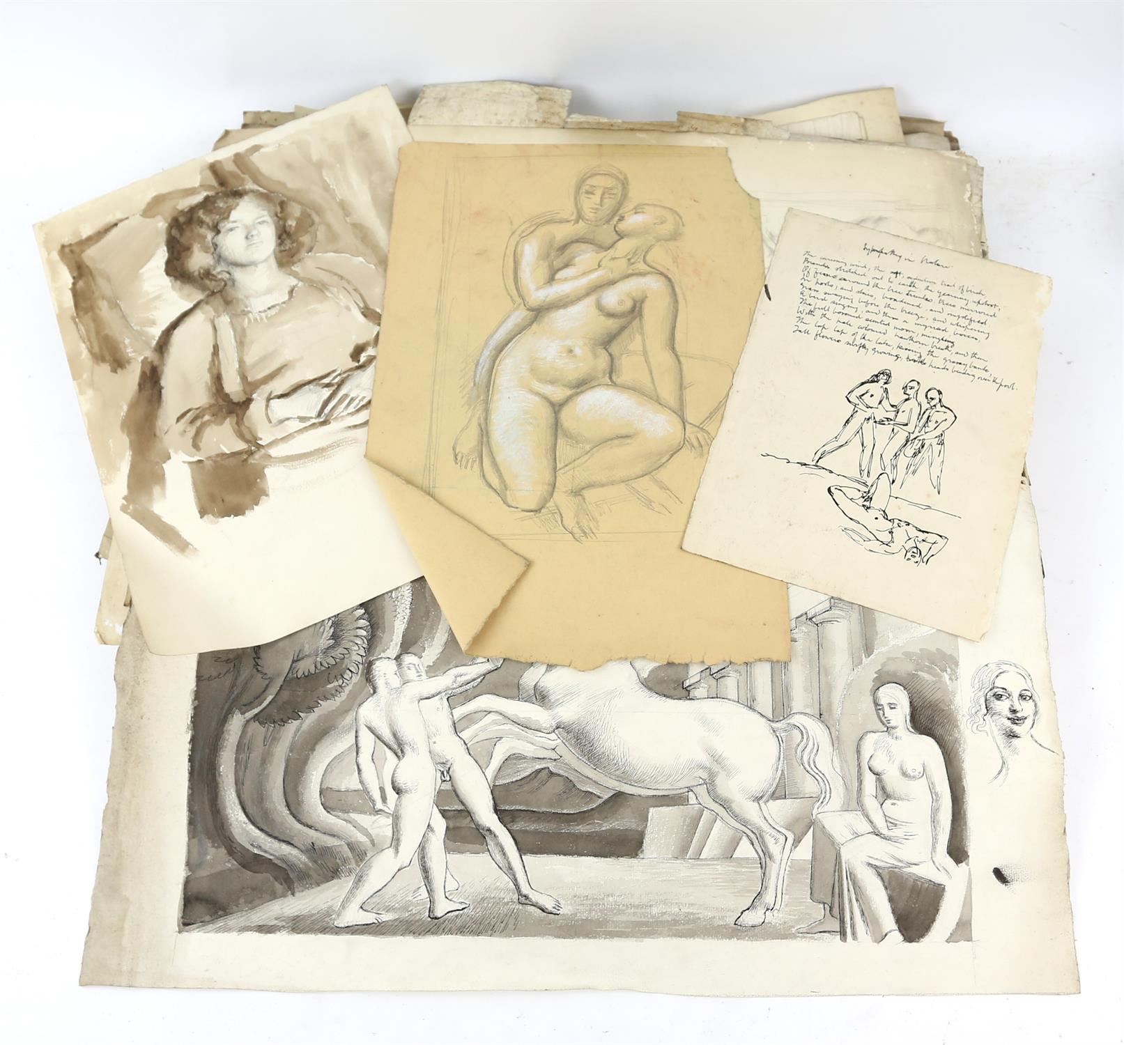 § Lionel Ellis (1903-1988) A large folder containing drawings, sketches and watercolours with