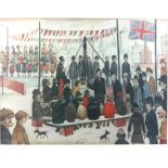After L S Lowry, 'Laying a foundation stone', print, published by Adam Collection Ltd., 55 x 67.