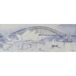 Peter White, (Australian b. 1959), 'The Bridge and Opera House', signed, watercolour, 9 x 24cm,