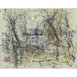 Peter Noel Perkins, abstract landscape. Oil on board. Signed lower left. Framed. Image size 33 x