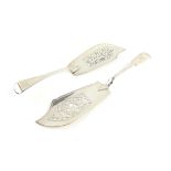 Two Victorian silver fish serving knives, comprising one with pierced blade, London 1841,