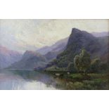 § Alfred Fontville II De Breanski (1877-1957), "Sunrise Derwent Water", oil on canvas,