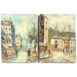 V. Bergen (20th century Continental school), pair of small Parisian street scene, oil on canvas,