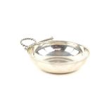 Continental silver wine taster with rope twist handle marked 925, 100 grms