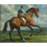§ Lionel Ellis (1903-1988) Rider on a Spirited Horse. Oil on board, indistinctly signed lower right