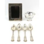 Small Swedish bowl signed Lisa Håkansson?, and marked sterling, six Swedish silver teaspoons and a