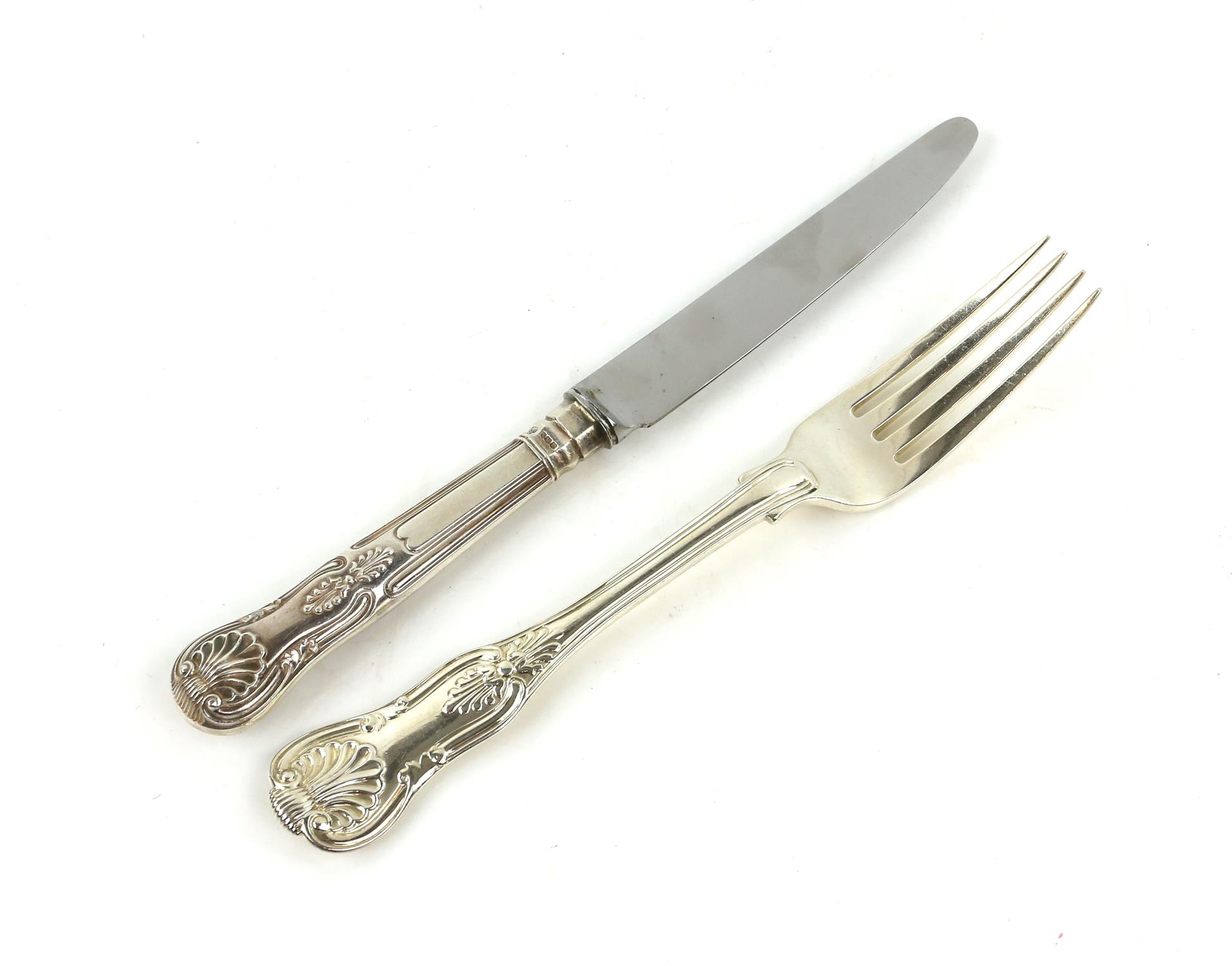 Mahogany canteen of silver King's Pattern cutlery, to include 24 table forks, 2 salt spoons, - Image 2 of 14