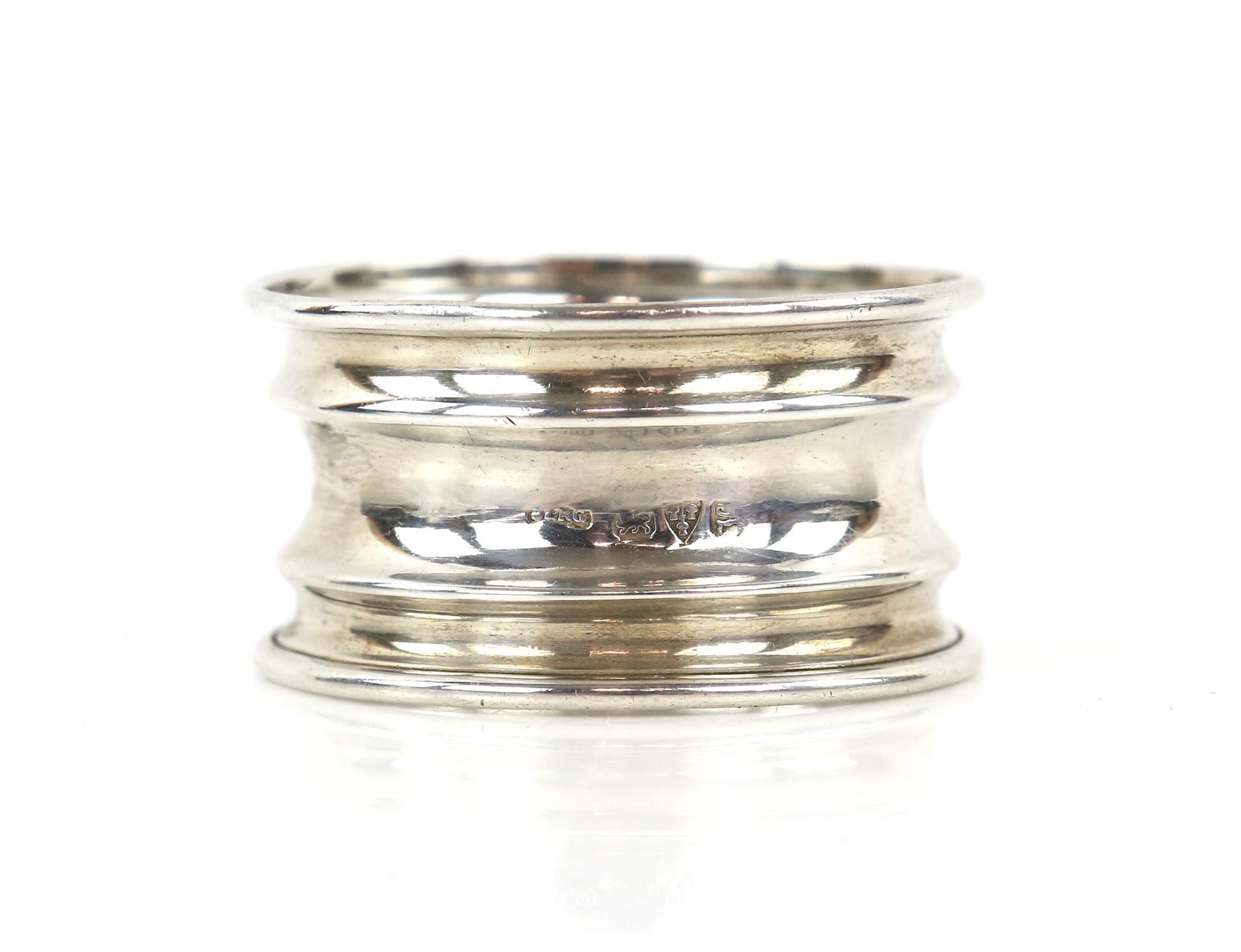 Three piece silver christening set to include egg cup, spoon and napkin ring in case, - Image 7 of 7