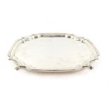 Silver Salver of square form with shaped corners on square feet Sheffield 1929 31.95oz 994.