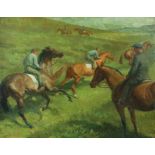 § Lionel Ellis (1903-1988) Horsemen on a hillside. Oil in board 1956, signed and dated lower left.