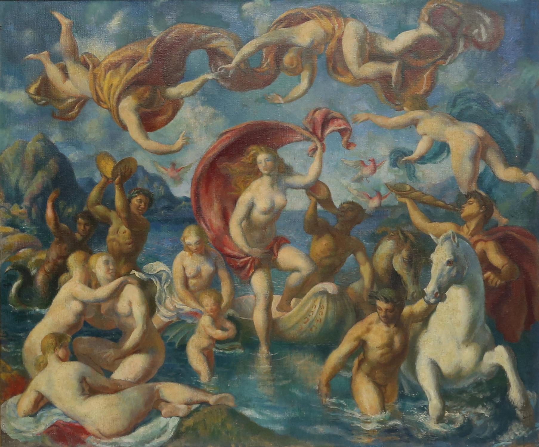 § Lionel Ellis.(1903-1988) The Arrival of Venus. Oil on canvas, unsigned. 78 x 90cm.