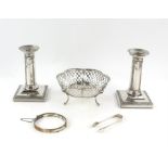 Pair of Victorian silver candlesticks with ribbon and swag decoration by Thomas Bradbury & Sons