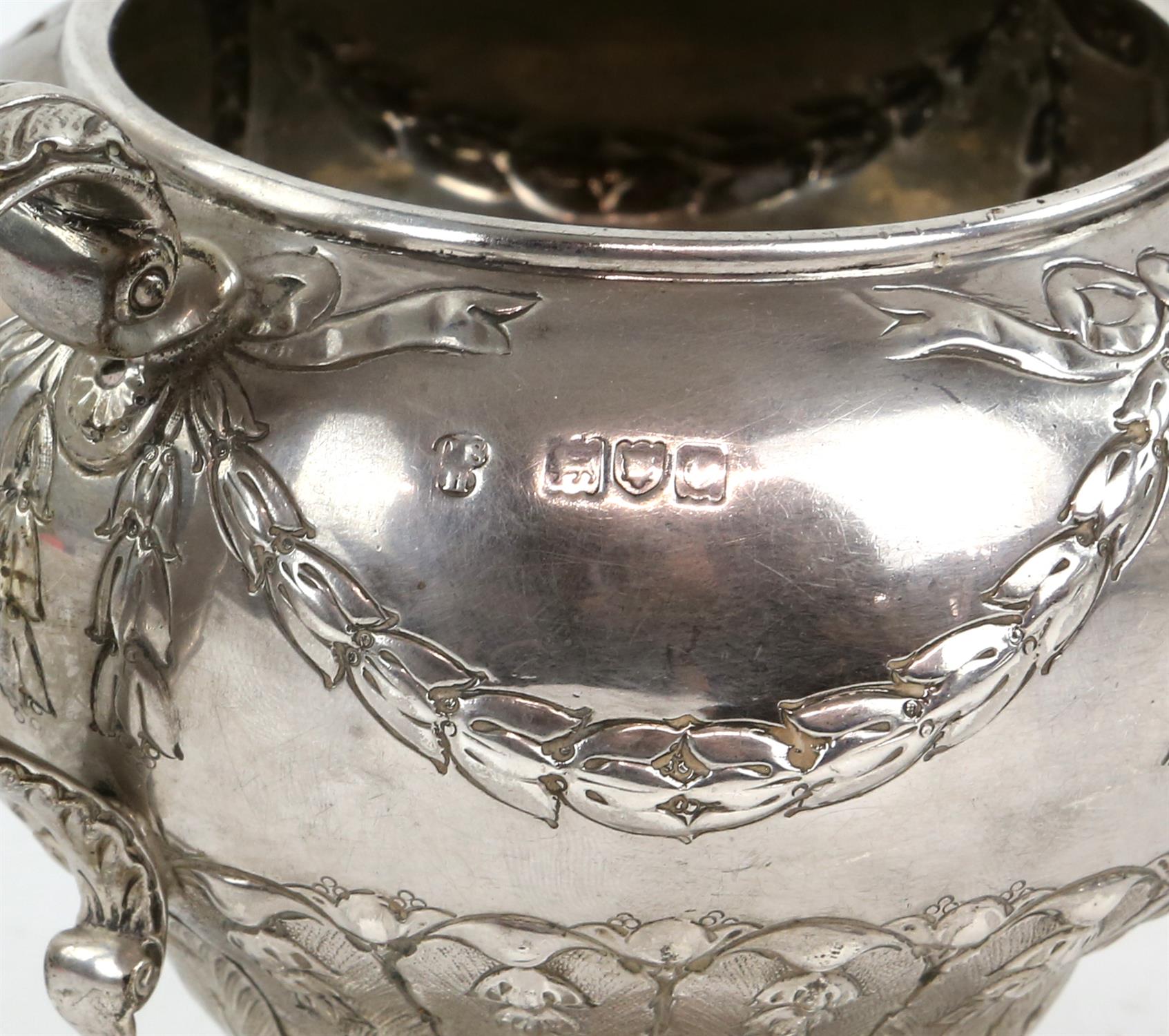 Victorian silver tea and coffee service with blank cartouches hung from ribbons and swags, - Image 8 of 13