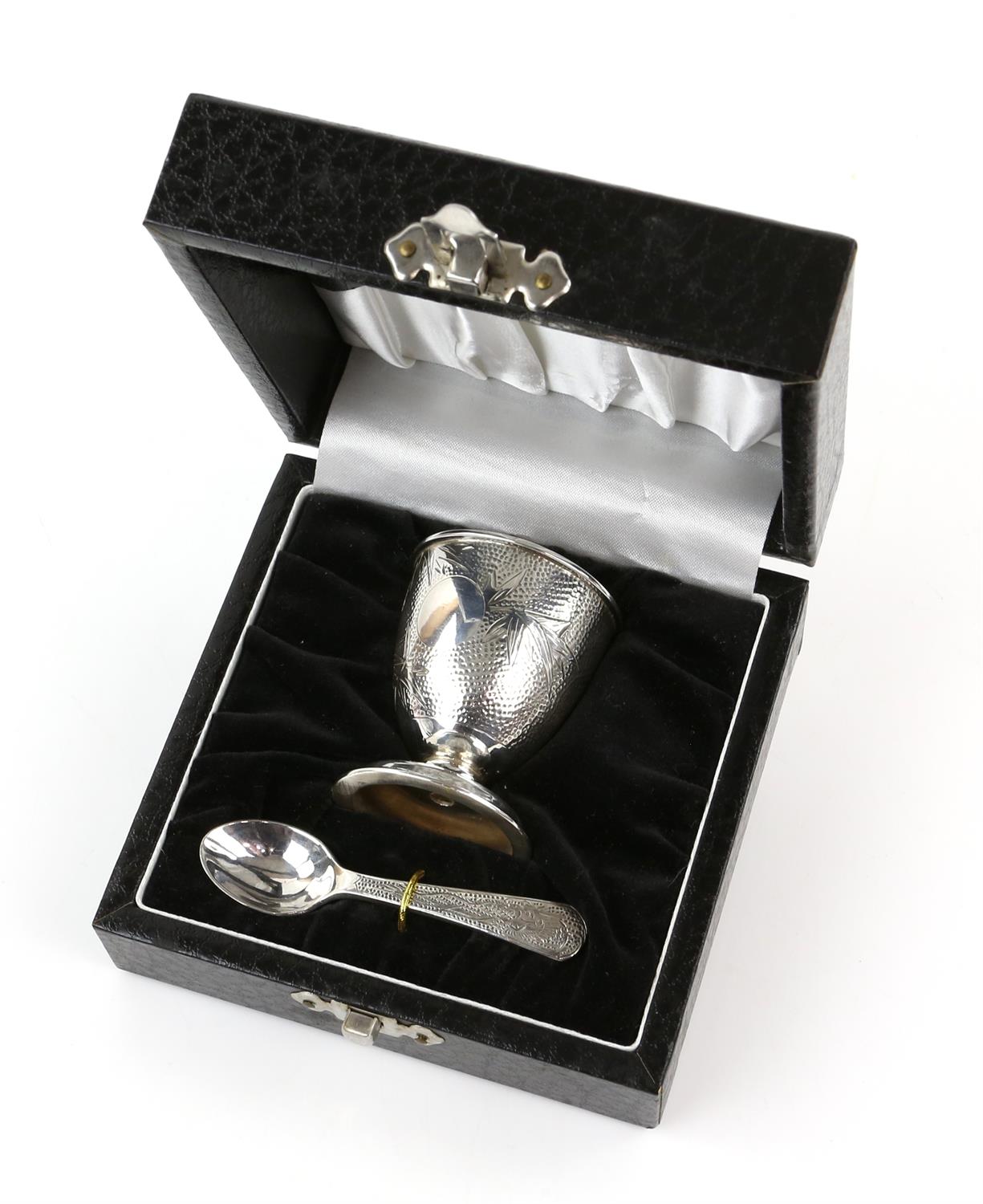 AMENDED DESCRIPTION Hong Kong Sterling silver cased two piece Christening set, the egg cup with