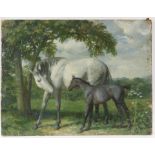 AMENDED DESCRIPTION § Lionel Ellis. (1903-1988) Four Oil Horse Studies. Grey Mare and Foal,