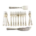 Set of 7 double struck Queens pattern silver table forks London circa 1838 (marks rubbed) makers MC