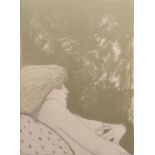 Print of a reclining nude woman. Signed indistinctly to lower right in pencil, Canifueul? Framed