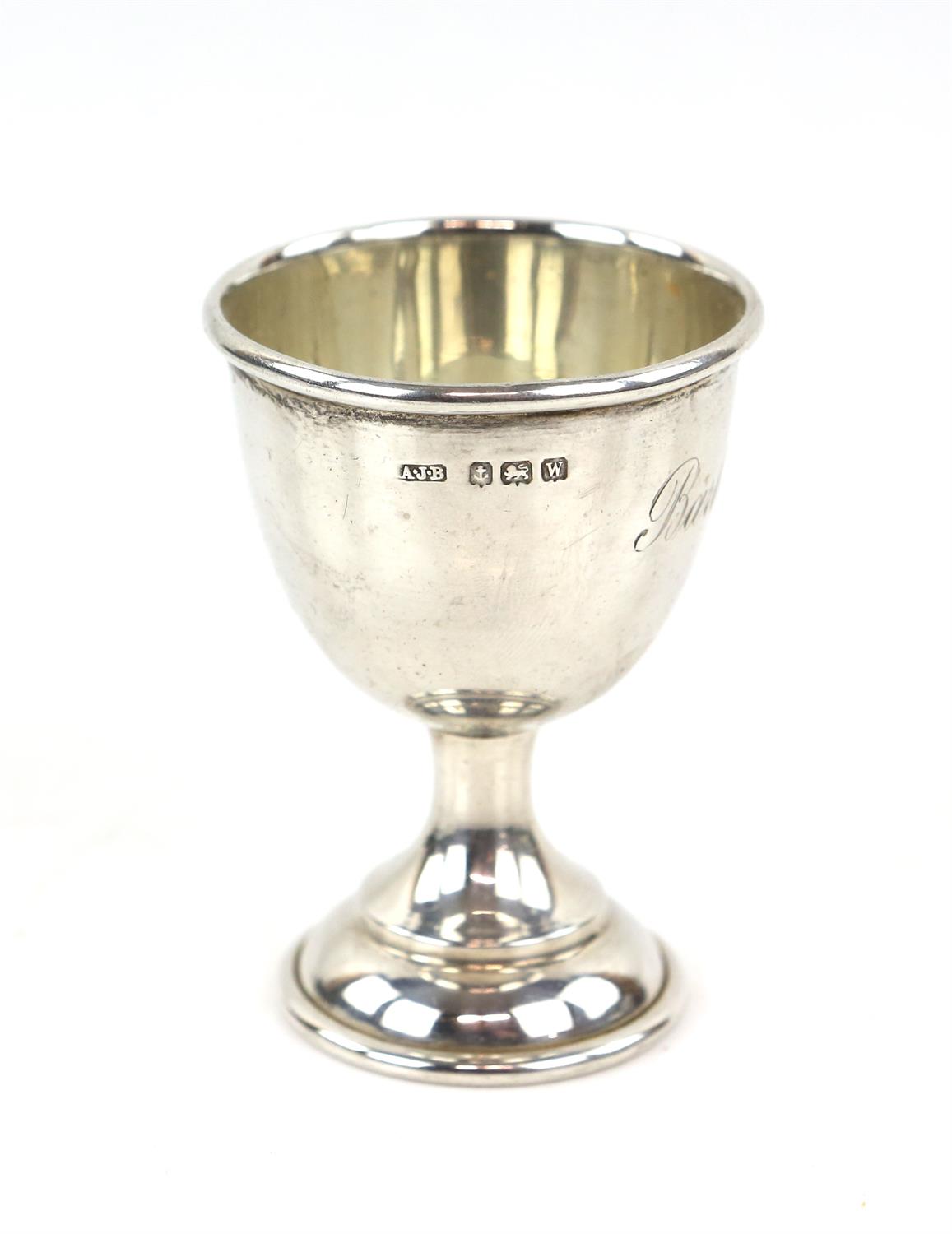 Three piece silver christening set to include egg cup, spoon and napkin ring in case, - Image 5 of 7